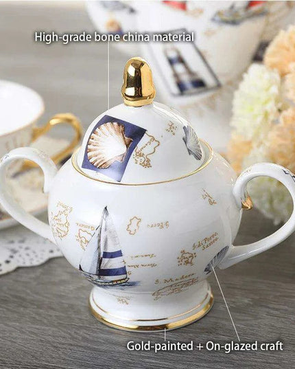 Elegant Bone China Tea and Coffee Service - Premium Porcelain Teapot, Creamer, Sugar Bowl, and Cups for Luxurious Teatime Gatherings