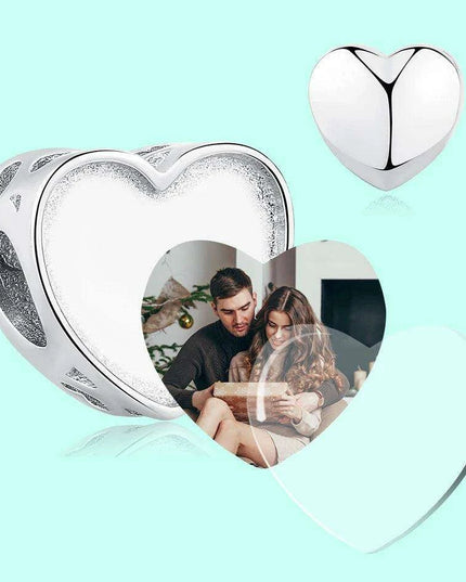 Customizable 925 Sterling Silver Heart Charm with Free Photo Engraving