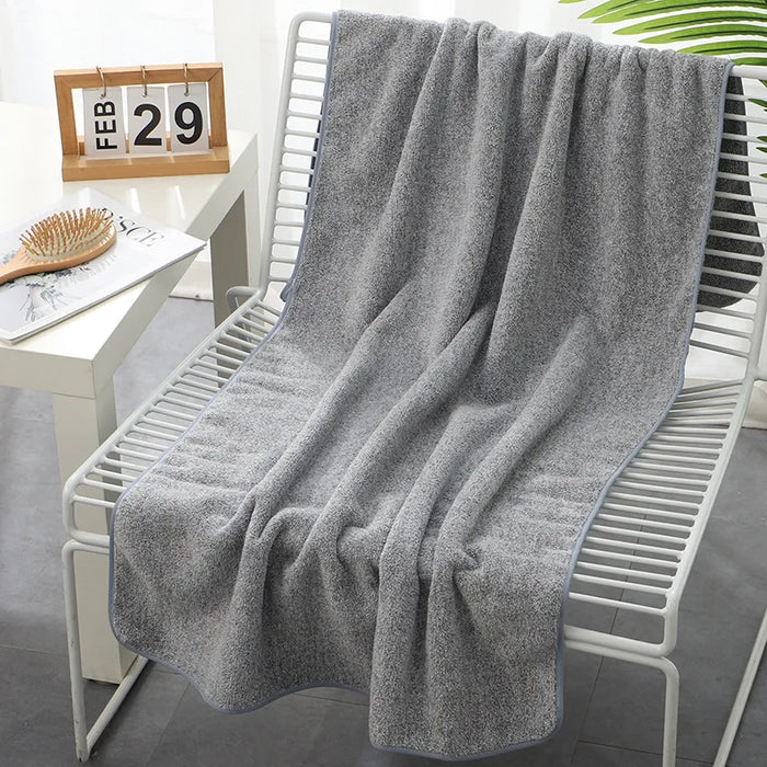 Luxurious Bamboo Coral Fleece Towel Set with Striped Design - Premium Bath and Beach Towels