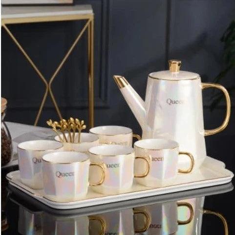 Nordic Gold Ceramic Tea Coffee Set with Bone China Touch