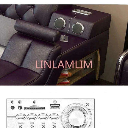 Luxury Leather Bed Frame with Massage, Storage, Safety, Speaker, and LED Lights - Deluxe Bedroom Furniture Collection