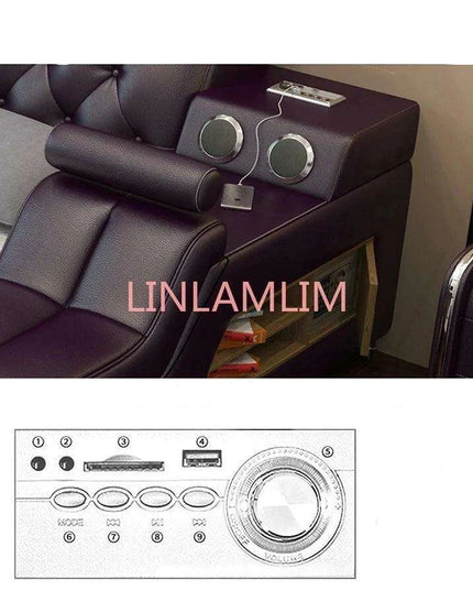 Luxury Leather Bed Frame with Massage, Storage, Safety, Speaker, and LED Lights - Deluxe Bedroom Furniture Collection