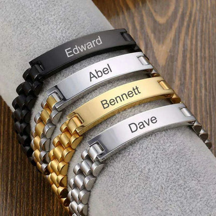 Customizable Gold Chain Nameplate Bracelets for Him and Her