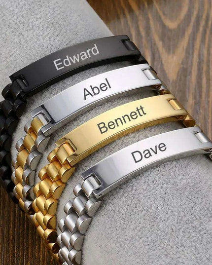 Customizable Gold Chain Nameplate Bracelets for Him and Her