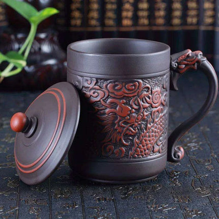 Exquisite Purple Clay Tea Mug with Vintage Dragon & Phoenix Design for Discerning Tea Aficionados