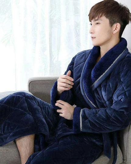 Men's XXXL Quilted Flannel Kimono Robe - Cozy Winter Luxe Edition