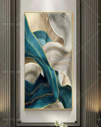 Serene Blue Abstract Landscape Oil Artwork - Handcrafted Contemporary Wall Art for Stylish Home Interiors