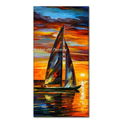 Abstract Boat Oil Painting: Large Handcrafted Artwork to Elevate Your Home's Aesthetic