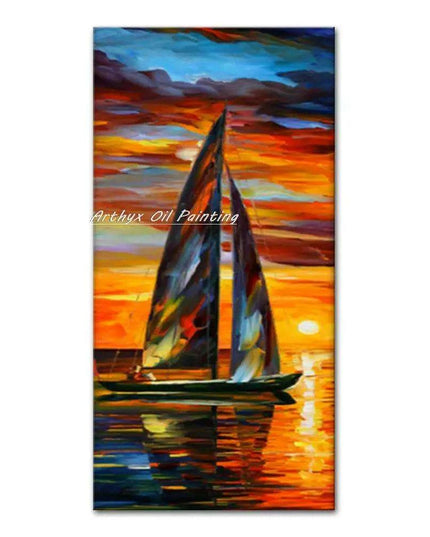 Abstract Boat Oil Painting: Large Handcrafted Artwork to Elevate Your Home's Aesthetic
