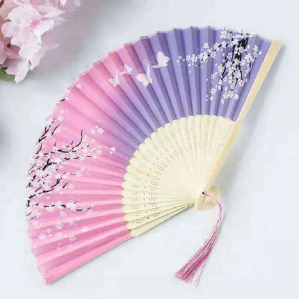Elegant Vintage Chinese Silk Bamboo Folding Fan with Unique Designs