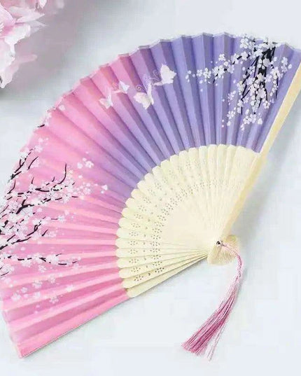 Elegant Vintage Chinese Silk Bamboo Folding Fan with Unique Designs