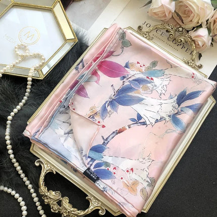 Luxury 100% Silk Floral Scarf for Women – Handmade Long Wrap