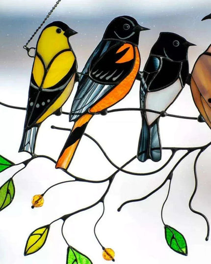 Whimsical Stained Glass Bird Window Panels - Enchanting Decor for Kids' Rooms and Radiant Sunlight Effects