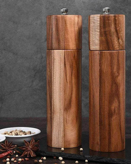 Elegant Acacia Wood Spice Grinder Duo - Premium Culinary Seasoning Mill