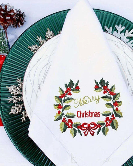 Personalized Holly Berries Embroidered Christmas Table Linen Set for Holiday Elegance