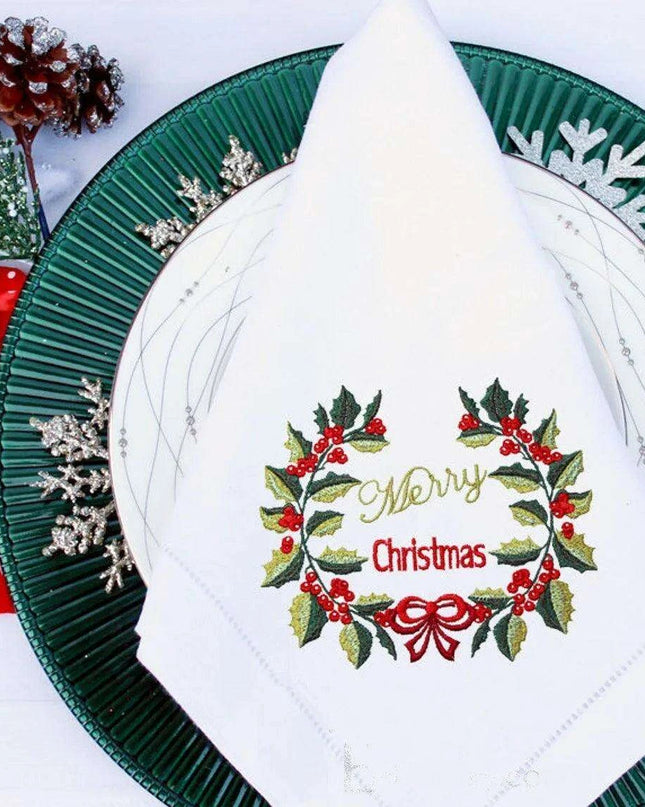 Personalized Holly Berries Embroidered Christmas Table Linen Set for Holiday Elegance