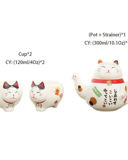 Maneki Neko Ceramic Tea Set - Charming Lucky Cat Teapot with Cups and Infuser