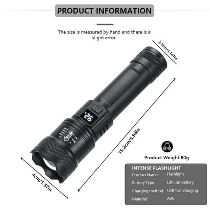 High Strong Power Led Flashlights 2000LM Tactical Torch with Display Light USB Charging Camping Fishing Emergency Zoom Lantern..