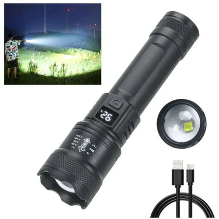High Strong Power Led Flashlights 2000LM Tactical Torch with Display Light USB Charging Camping Fishing Emergency Zoom Lantern..