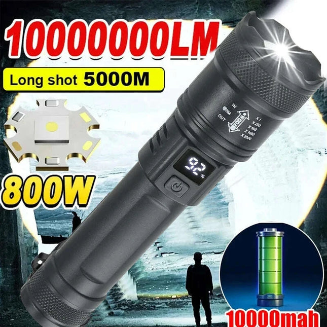 High Strong Power Led Flashlights 2000LM Tactical Torch with Display Light USB Charging Camping Fishing Emergency Zoom Lantern..