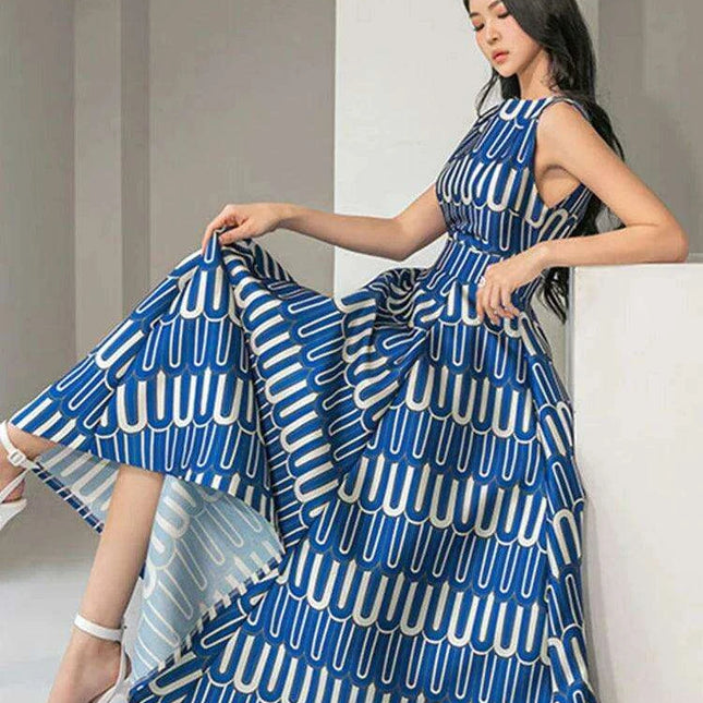 High Waist Contrast Print Evening Gown for Women