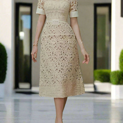 High Waist Lace Floral Evening Gown for Women - Très Elite