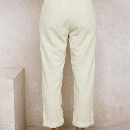 High Waist Lounge Pants Solid Color Corduroy Loose Straight Leg Trousers - Très Elite