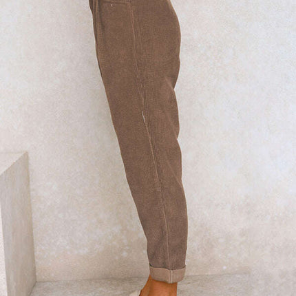 High Waist Lounge Pants Solid Color Corduroy Loose Straight Leg Trousers - Très Elite