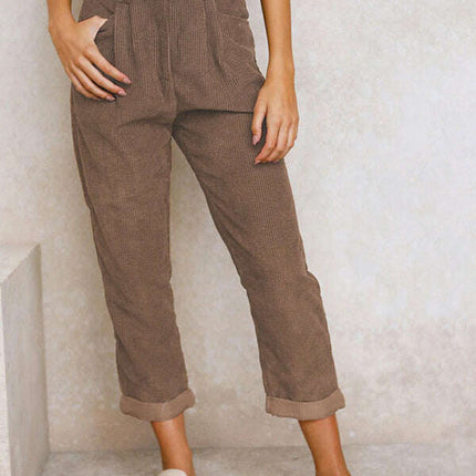 High Waist Lounge Pants Solid Color Corduroy Loose Straight Leg Trousers - Très Elite