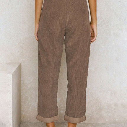 High Waist Lounge Pants Solid Color Corduroy Loose Straight Leg Trousers - Très Elite