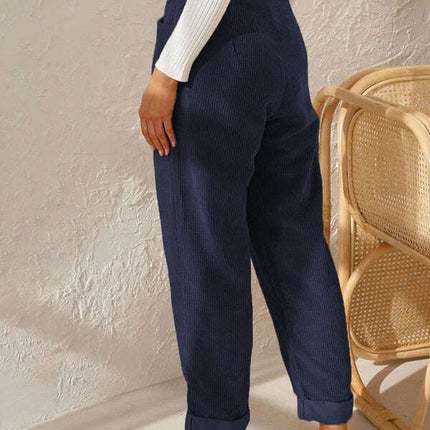 High Waist Lounge Pants Solid Color Corduroy Loose Straight Leg Trousers - Très Elite
