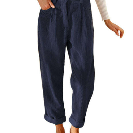 High Waist Lounge Pants Solid Color Corduroy Loose Straight Leg Trousers - Très Elite