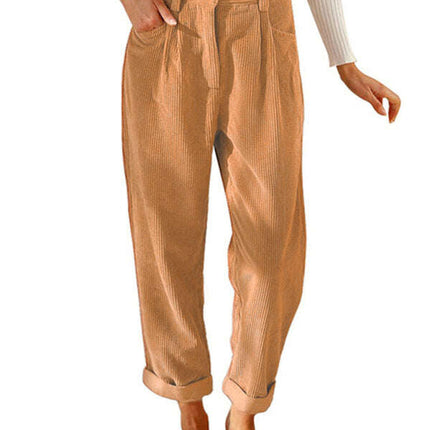 High Waist Lounge Pants Solid Color Corduroy Loose Straight Leg Trousers - Très Elite