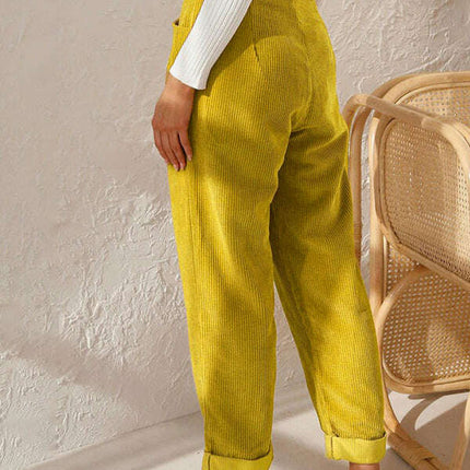 High Waist Lounge Pants Solid Color Corduroy Loose Straight Leg Trousers - Très Elite