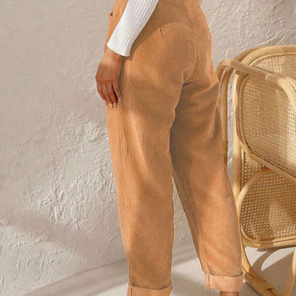 High Waist Lounge Pants Solid Color Corduroy Loose Straight Leg Trousers - Très Elite