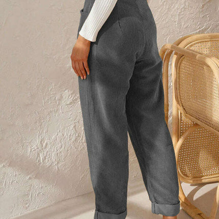 High Waist Lounge Pants Solid Color Corduroy Loose Straight Leg Trousers - Très Elite