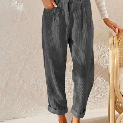 High Waist Lounge Pants Solid Color Corduroy Loose Straight Leg Trousers - Très Elite