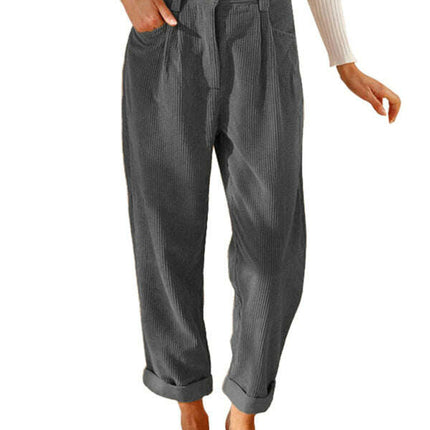 High Waist Lounge Pants Solid Color Corduroy Loose Straight Leg Trousers - Très Elite