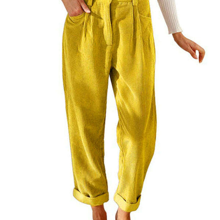 High Waist Lounge Pants Solid Color Corduroy Loose Straight Leg Trousers - Très Elite