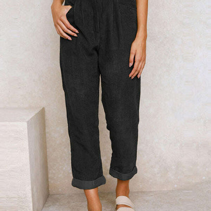 High Waist Lounge Pants Solid Color Corduroy Loose Straight Leg Trousers - Très Elite