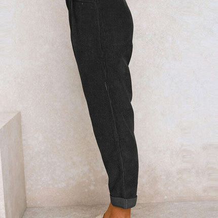 High Waist Lounge Pants Solid Color Corduroy Loose Straight Leg Trousers - Très Elite