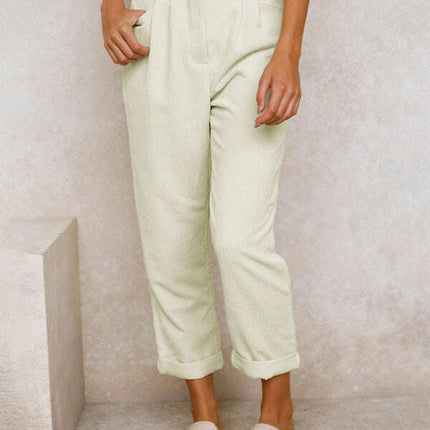 High Waist Lounge Pants Solid Color Corduroy Loose Straight Leg Trousers - Très Elite