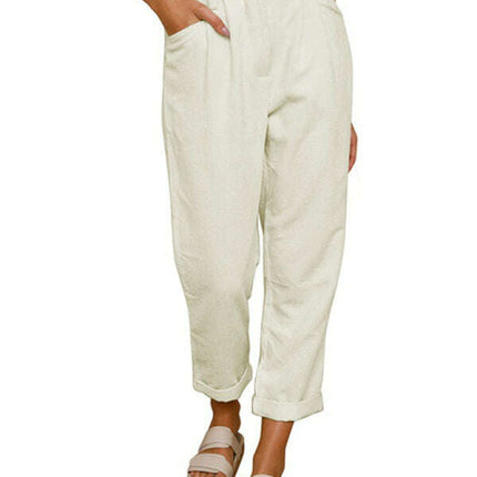High Waist Lounge Pants Solid Color Corduroy Loose Straight Leg Trousers - Très Elite