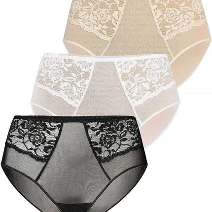High Waisted Black Mesh Panties 3-Pack – Vida Lace Trim Underwear - Très Elite