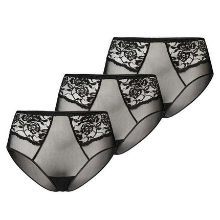 High Waisted Black Mesh Panties 3-Pack – Vida Lace Trim Underwear - Très Elite