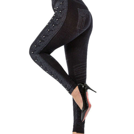 High waist beaded leggings stretch slim cropped pants - Très Elite