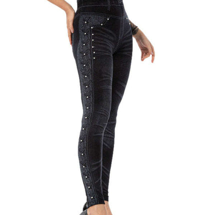High waist beaded leggings stretch slim cropped pants - Très Elite