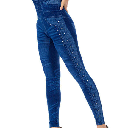 High waist beaded leggings stretch slim cropped pants - Très Elite