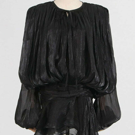 Hollow Pleated Ribbon Dress - Très Elite