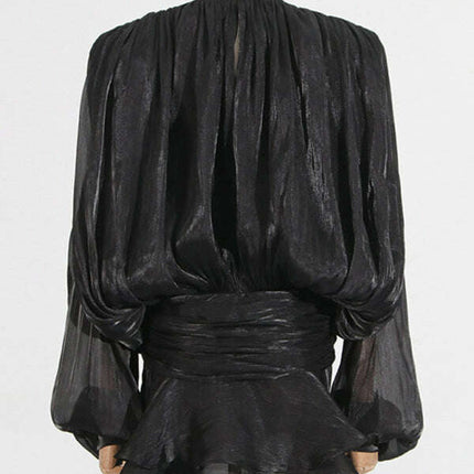 Hollow Pleated Ribbon Dress - Très Elite